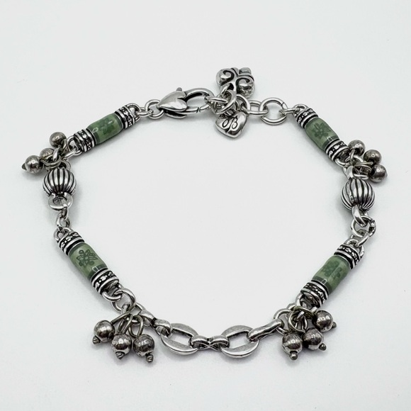 Brighton Green Barrel & Silver Tassel Bracelet with Fleur De Lis Charm - Picture 1 of 3